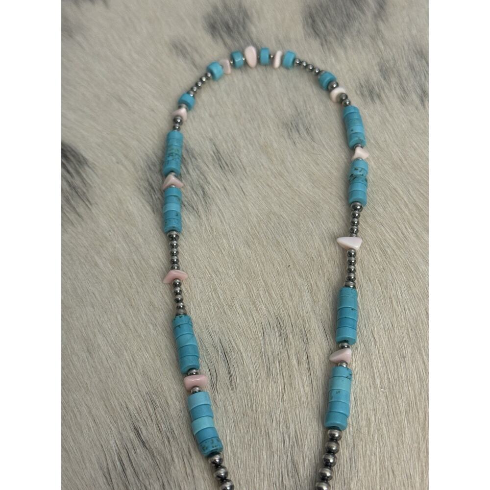 Sterling Silver Navajo Pearl Turquoise HEISHI Conch Nuggets Necklace 16.5-18.5” - Picture 12 of 12